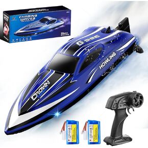 Remote Control Boat for Kids & Adults,35KM/H High Speed Waterproof RC Boat with 2.4GHz Remote,LED Lights,Automatic flip,Water cooling,Low Battery &Out-of-Range Alarm,2 Batteries for Pool & Lake Racing in Kuwait