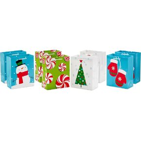 Hallmark Image Arts 8" Medium Christmas Gift Bags (8 Bags: Mittens, Snowmen, Christmas Trees, Peppermint Candy) for Kids, Teachers, Coworkers in Saudi Arabia