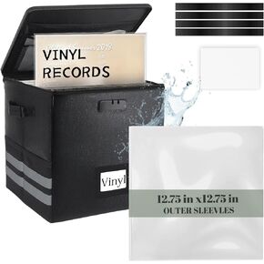 2 Pcs Vinyl Record Storage Box with Lock, Fireproof Water Resistant 13 Inch Record Organizer Storage Hold 100+ 12" Vinyl Albums Crate with Lid Handles Record Collection File Holder Box Collapsible in Saudi Arabia
