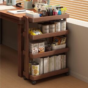 Solid Wood Rolling Cart,4-Layer with Wheels 110LBS Heavy Duty,Snack/Book Storage,Floor-Standing for Bedroom Living Room(Natural,60cm-23.6in) in Saudi Arabia