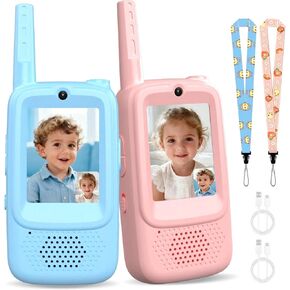 Video Walkie Talkies for Kids, Handheld 2 Pack Rechargeable Kids Walkies Talkies, Indoor Outdoor Toys for Camping, Travel, Hiking, Christmas Birthday Gifts for Boys Girls Ages 3-12 (Blue/Pink) in Saudi Arabia