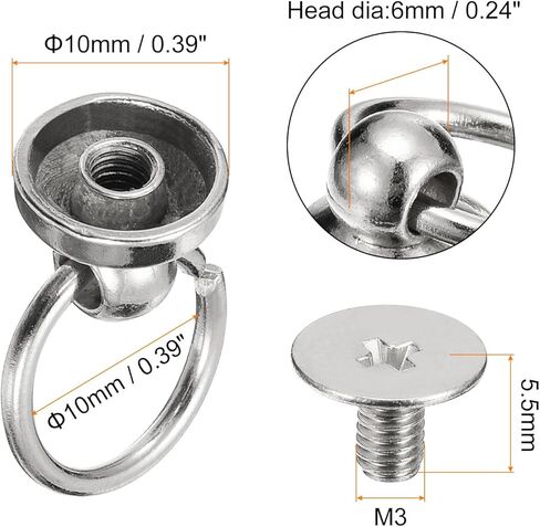 6x10mm Ball Head Stud Rivets Screw Back with O Ring, 12Pack Button Nipple Rivet for DIY Leather Craft, Silver Tone in Saudi Arabia