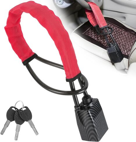 2025 Upgraded car Steering Wheel Lock, seat Belt Lock, and Anti-Theft Device, Maximum Length 17 inches, 3 Keys, Multi-Functional, Suitable for Most Vehicles, SUVs, and Golf cart Security (red). in Kuwait