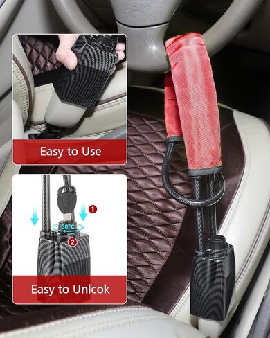 2025 Upgraded car Steering Wheel Lock, seat Belt Lock, and Anti-Theft Device, Maximum Length 17 inches, 3 Keys, Multi-Functional, Suitable for Most Vehicles, SUVs, and Golf cart Security (red). in Kuwait