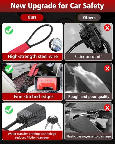 2025 Upgraded car Steering Wheel Lock, seat Belt Lock, and Anti-Theft Device, Maximum Length 17 inches, 3 Keys, Multi-Functional, Suitable for Most Vehicles, SUVs, and Golf cart Security (red). in Kuwait