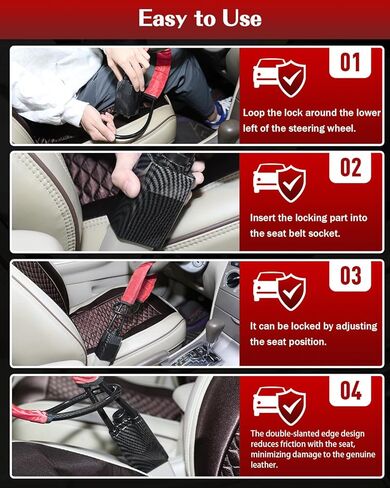 2025 Upgraded car Steering Wheel Lock, seat Belt Lock, and Anti-Theft Device, Maximum Length 17 inches, 3 Keys, Multi-Functional, Suitable for Most Vehicles, SUVs, and Golf cart Security (red). in Kuwait