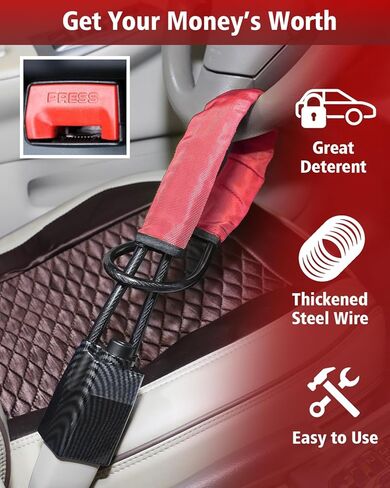 2025 Upgraded car Steering Wheel Lock, seat Belt Lock, and Anti-Theft Device, Maximum Length 17 inches, 3 Keys, Multi-Functional, Suitable for Most Vehicles, SUVs, and Golf cart Security (red). in Kuwait