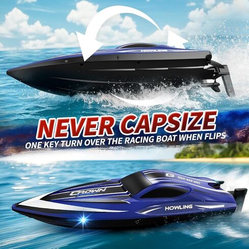 قارب تحكم عن بعد للأطفال والكبار، قارب RC مقاوم للماء عالي السرعة 35 كم/ساعة مع جهاز تحكم عن بعد 2.4 جيجا هرتز، أضواء LED، قلب تلقائي، تبريد الماء، بطارية منخفضة ومنبه خارج النطاق، بطاريتان لسباقات حمام السباحة والبحيرة in Kuwait