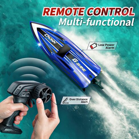 قارب تحكم عن بعد للأطفال والكبار، قارب RC مقاوم للماء عالي السرعة 35 كم/ساعة مع جهاز تحكم عن بعد 2.4 جيجا هرتز، أضواء LED، قلب تلقائي، تبريد الماء، بطارية منخفضة ومنبه خارج النطاق، بطاريتان لسباقات حمام السباحة والبحيرة in Kuwait