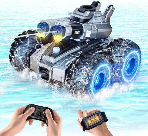 Remote Control Car, Amphibious Monster Truck Toys, RC Boat with Water Gun, Gesture Sensing RC Stunt Car for 120 Mins Play, Remote Control Boat for Kids 6 7 8 9 10 11 12+ Year Birthday in Saudi Arabia