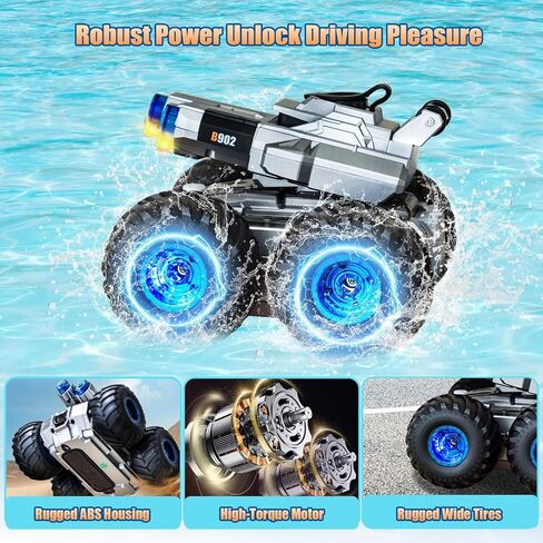 Remote Control Car, Amphibious Monster Truck Toys, RC Boat with Water Gun, Gesture Sensing RC Stunt Car for 120 Mins Play, Remote Control Boat for Kids 6 7 8 9 10 11 12+ Year Birthday in Saudi Arabia