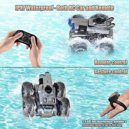 Remote Control Car, Amphibious Monster Truck Toys, RC Boat with Water Gun, Gesture Sensing RC Stunt Car for 120 Mins Play, Remote Control Boat for Kids 6 7 8 9 10 11 12+ Year Birthday in Saudi Arabia