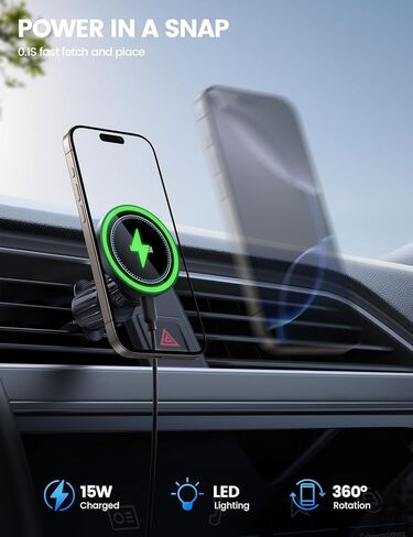 Lamicall Fits MagSafe Car Mount - [20X Strong Magnets] [Metal Hook] Magnetic Phone Holders for Your Car - 360° Rotation Car Phone Holder for iPhone 15 14 13 Pro Plus Max Mag Safe Case & All Phones in Saudi Arabia