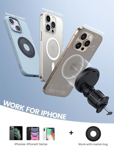 Lamicall Fits MagSafe Car Mount - [20X Strong Magnets] [Metal Hook] Magnetic Phone Holders for Your Car - 360° Rotation Car Phone Holder for iPhone 15 14 13 Pro Plus Max Mag Safe Case & All Phones in Saudi Arabia
