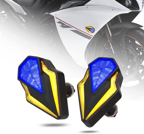 Flush Mount Turn Signals Motorcycle LED Sequential Blinkers 3 Wire Front Indicators Compatible with Yamaha YZF R1 R3 R6 R6S FJ 09 FZ MT 07 09 Honda Kawasaki Suzuki BMW(White&Amber) in Saudi Arabia