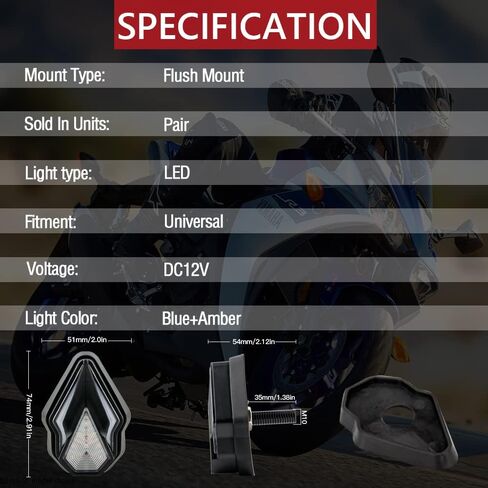 Flush Mount Turn Signals Motorcycle LED Sequential Blinkers 3 Wire Front Indicators Compatible with Yamaha YZF R1 R3 R6 R6S FJ 09 FZ MT 07 09 Honda Kawasaki Suzuki BMW(White&Amber) in Saudi Arabia