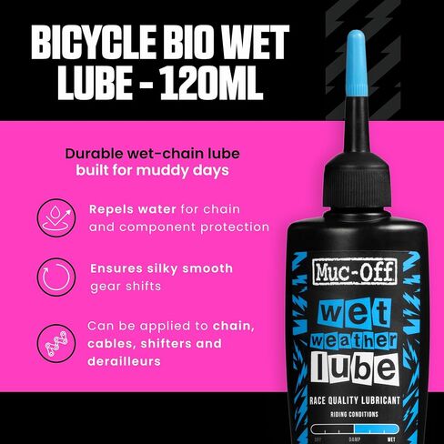 Muc-Off Chain Wet Lube 50ml 2-Pack | مادة تشحيم سلسلة دراجات قابلة للتحلل الحيوي | يقلل الاحتكاك ويطيل عمر السلسلة | تركيبة شمعية تطرد الماء | مناسبة لدراجات MTB ودراجات الطرق in Saudi Arabia