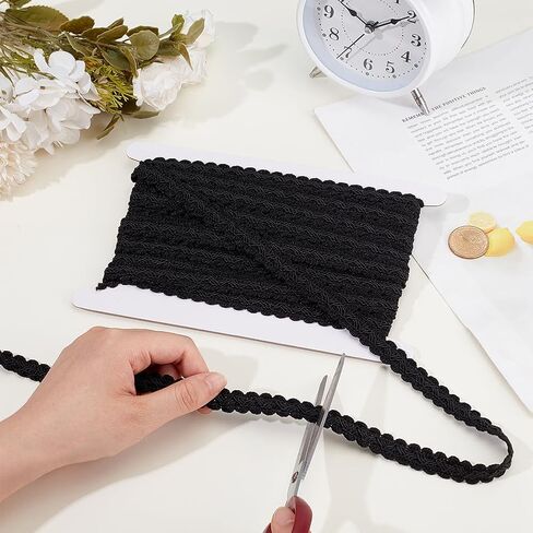 MAYJOYDIY 10 ياردات زخرفة جديلة أعرج سوداء، 0.59 بوصة بوليستر منسوج حريش شريط دانتيل حرفي للزينة DIY الحرف اليدوية خياطة ستارة التنجيد in Kuwait