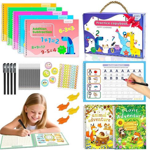 Magic Grooved Writing Practice Books For Kids，Reusable Letters And Numbers Grooved Handwriting Workbooks，Suitable For Ages 3-5 And 6-8 Preschool Kindergarten Children Learning activities in Saudi Arabia