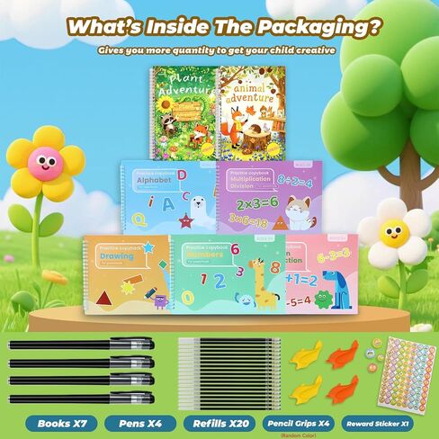 Magic Grooved Writing Practice Books For Kids，Reusable Letters And Numbers Grooved Handwriting Workbooks，Suitable For Ages 3-5 And 6-8 Preschool Kindergarten Children Learning activities in Saudi Arabia