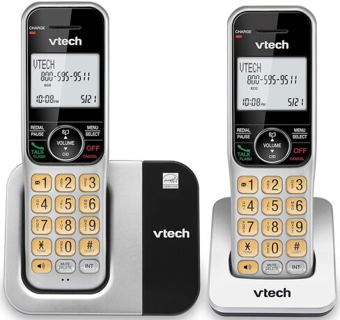 نظام هاتف لاسلكي بسماعتين من VTech للمنزل مع كتلة المكالمات، شاشة كبيرة وأزرار، شاشة بإضاءة خلفية، مكبر صوت مزدوج كامل، معرف المتصل/انتظار المكالمات، DECT 6.0، قابل للتركيب على الطاولة والجدار | CS5319-2 in Kuwait