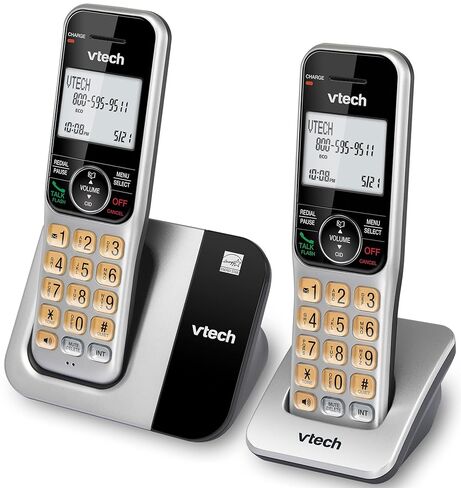 نظام هاتف لاسلكي بسماعتين من VTech للمنزل مع كتلة المكالمات، شاشة كبيرة وأزرار، شاشة بإضاءة خلفية، مكبر صوت مزدوج كامل، معرف المتصل/انتظار المكالمات، DECT 6.0، قابل للتركيب على الطاولة والجدار | CS5319-2 in Kuwait