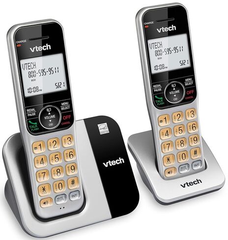 نظام هاتف لاسلكي بسماعتين من VTech للمنزل مع كتلة المكالمات، شاشة كبيرة وأزرار، شاشة بإضاءة خلفية، مكبر صوت مزدوج كامل، معرف المتصل/انتظار المكالمات، DECT 6.0، قابل للتركيب على الطاولة والجدار | CS5319-2 in Kuwait