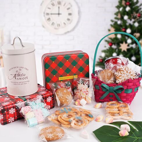 CUDICY Snowflake Cellophane Cookie Bags 200pcs ChristmasTreat Bags 5.5x5.5 Self Sealing for Gift Giving Packaging Candy Goodie Holiday Bakery White in Saudi Arabia