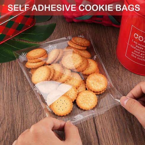 CUDICY Snowflake Cellophane Cookie Bags 200pcs ChristmasTreat Bags 5.5x5.5 Self Sealing for Gift Giving Packaging Candy Goodie Holiday Bakery White in Saudi Arabia