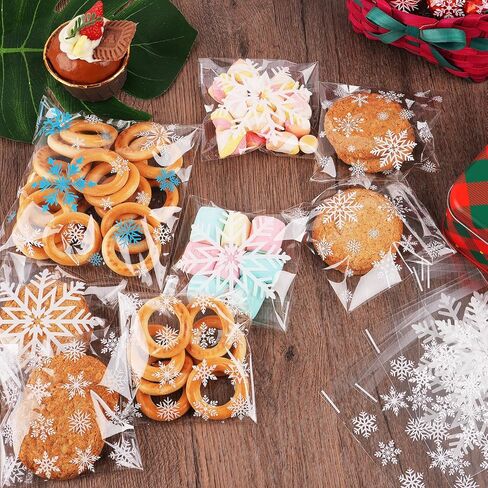 CUDICY Snowflake Cellophane Cookie Bags 200pcs ChristmasTreat Bags 5.5x5.5 Self Sealing for Gift Giving Packaging Candy Goodie Holiday Bakery White in Saudi Arabia