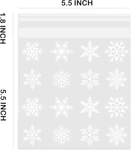 CUDICY Snowflake Cellophane Cookie Bags 200pcs ChristmasTreat Bags 5.5x5.5 Self Sealing for Gift Giving Packaging Candy Goodie Holiday Bakery White in Saudi Arabia