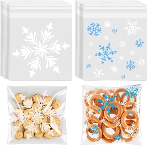 CUDICY Snowflake Cellophane Cookie Bags 200pcs ChristmasTreat Bags 5.5x5.5 Self Sealing for Gift Giving Packaging Candy Goodie Holiday Bakery White in Saudi Arabia