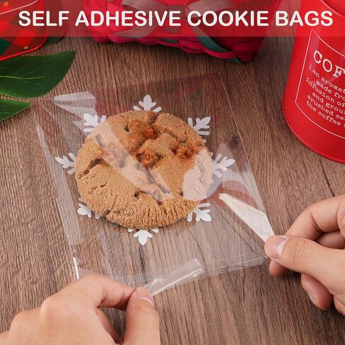 CUDICY Snowflake Cellophane Cookie Bags 200pcs ChristmasTreat Bags 5.5x5.5 Self Sealing for Gift Giving Packaging Candy Goodie Holiday Bakery White in Saudi Arabia