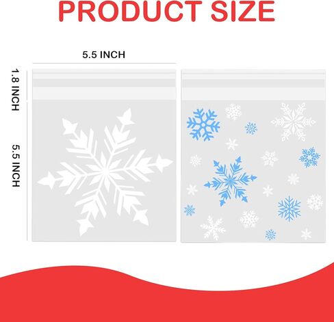 CUDICY Snowflake Cellophane Cookie Bags 200pcs ChristmasTreat Bags 5.5x5.5 Self Sealing for Gift Giving Packaging Candy Goodie Holiday Bakery White in Saudi Arabia
