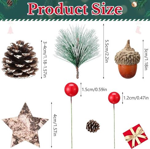 432 Pcs Christmas Artificial Pine Cone Red Berry Set Christmas Wreath Making Decoration Pine Branches Acorns Wooden Stars for Xmas Tree Ornament Supplies Winter Home Party DIY Crafts Holiday in Saudi Arabia