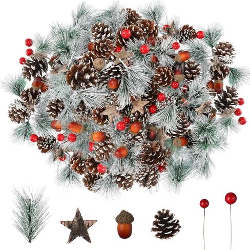432 Pcs Christmas Artificial Pine Cone Red Berry Set Christmas Wreath Making Decoration Pine Branches Acorns Wooden Stars for Xmas Tree Ornament Supplies Winter Home Party DIY Crafts Holiday in Saudi Arabia