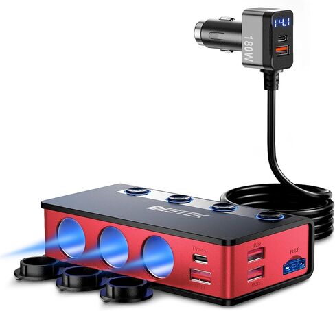 BESTEK 180W 3-Socket Cigarette Lighter Splitter with PD65W/QC3.0 in Kuwait