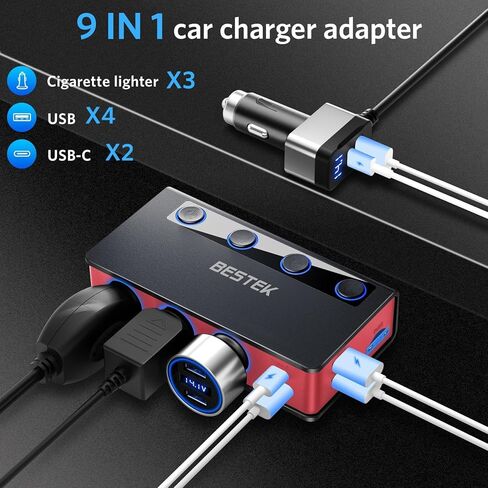 BESTEK 180W 3-Socket Cigarette Lighter Splitter with PD65W/QC3.0 in Kuwait