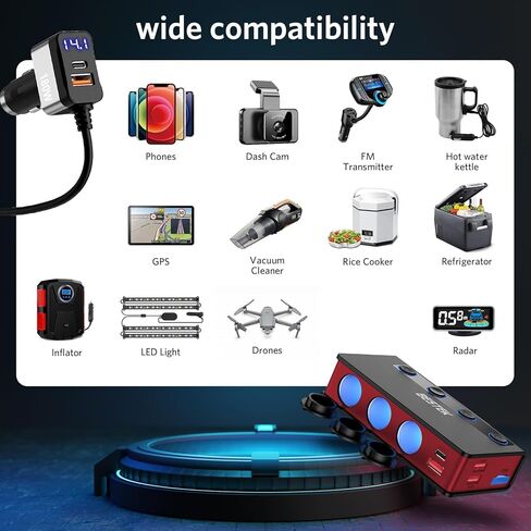 BESTEK 180W 3-Socket Cigarette Lighter Splitter with PD65W/QC3.0 in Kuwait