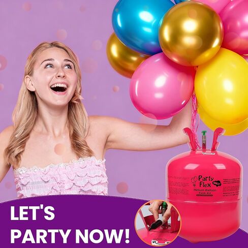 Helium Tank for Balloons – 22L Disposable Helium Balloon Tank Kit Fills Up to 100 Balloons – Includes 50 Balloons & Ribbon – Portable Helium Tank for Birthday, Wedding & Party Decorations in Saudi Arabia