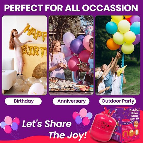 Helium Tank for Balloons – 22L Disposable Helium Balloon Tank Kit Fills Up to 100 Balloons – Includes 50 Balloons & Ribbon – Portable Helium Tank for Birthday, Wedding & Party Decorations in Saudi Arabia