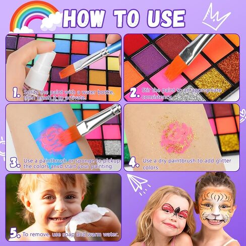 54 Colors Face Painting Kit for Kids,18 Colors Split Cake Water Activated Face Paint Palette, Body Paint for Adults, Non Toxic Makeup Professional for Halloween,Christmas,Cosplay,Parties, Birthdays in Saudi Arabia