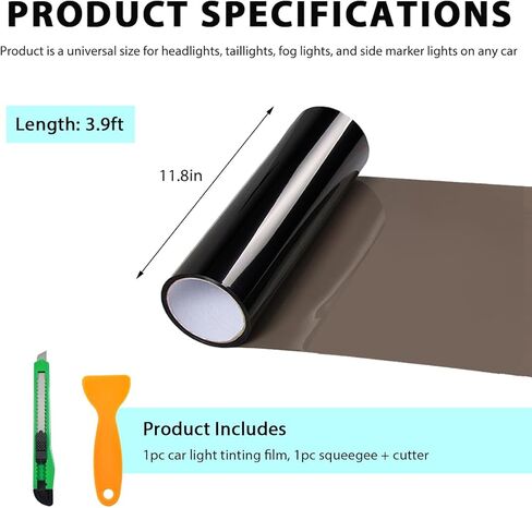 Car Headlight Tint Film, 12×48 Inch Vinyl Vehicle Tail Light Wrap Film Roll with Squeegee & Cutter, Waterproof Vinyl Tinted Sticker for Headlights Fog Lights Tail Lights (Light Black) in Kuwait
