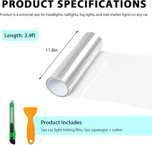 Car Headlight Tint Film, 12×48 Inch Vinyl Vehicle Tail Light Wrap Film Roll with Squeegee & Cutter, Waterproof Vinyl Tinted Sticker for Headlights Fog Lights Tail Lights (Light Black) in Kuwait