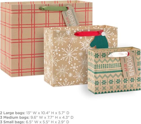 Hallmark Holiday Kraft Gift Bags with Gift Tags (8 Horizontal Bags, 8 Tags: Snowflakes, Mittens, Let It Snow) in Saudi Arabia