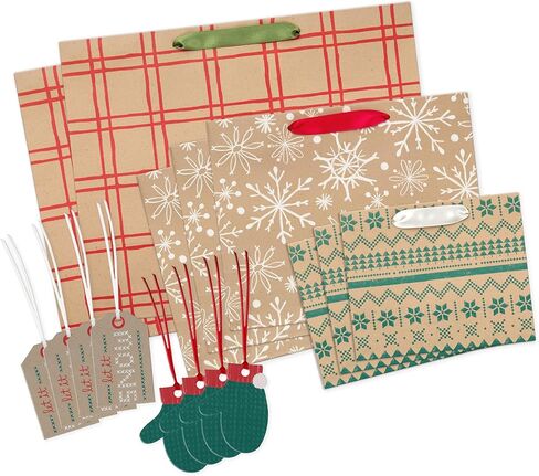 Hallmark Holiday Kraft Gift Bags with Gift Tags (8 Horizontal Bags, 8 Tags: Snowflakes, Mittens, Let It Snow) in Saudi Arabia
