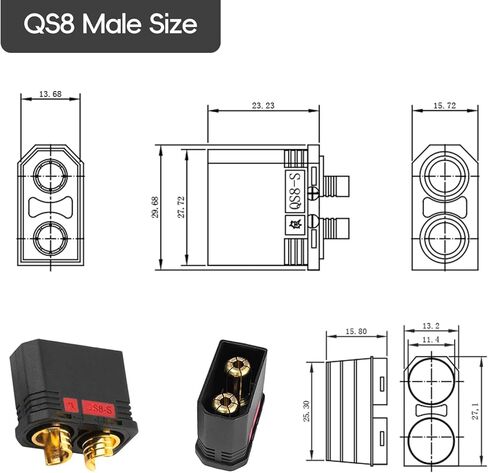 موصل QS8 ذكر مضاد للشرارة مع سلك سيليكون 11.8 بوصة 8AWG، نهايات طرفية مجعدة، مصمم لتطبيقات بطارية RC LiPo (ذكر QS8) in Kuwait