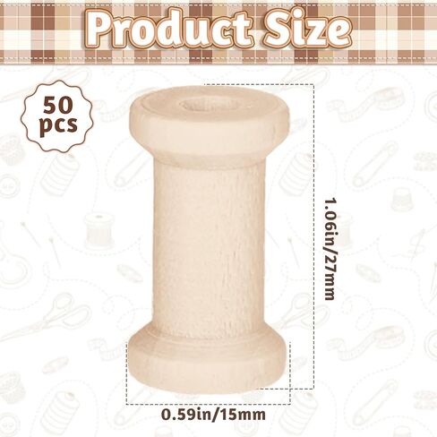 1" Wooden Spools of Crafts Empty Natural Wood Thread Spools Bulk Barrel Empty Thread Spool Antique Wood Spool for Organizing Cord Twine Ribbon Chains Elastic Threads(50Pcs) in Saudi Arabia