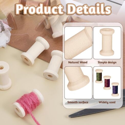 1" Wooden Spools of Crafts Empty Natural Wood Thread Spools Bulk Barrel Empty Thread Spool Antique Wood Spool for Organizing Cord Twine Ribbon Chains Elastic Threads(50Pcs) in Saudi Arabia