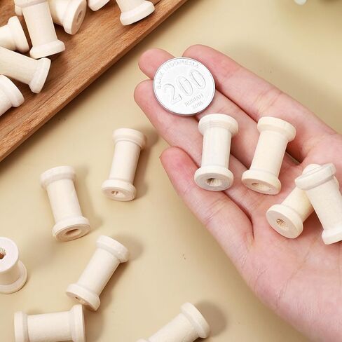1" Wooden Spools of Crafts Empty Natural Wood Thread Spools Bulk Barrel Empty Thread Spool Antique Wood Spool for Organizing Cord Twine Ribbon Chains Elastic Threads(50Pcs) in Saudi Arabia
